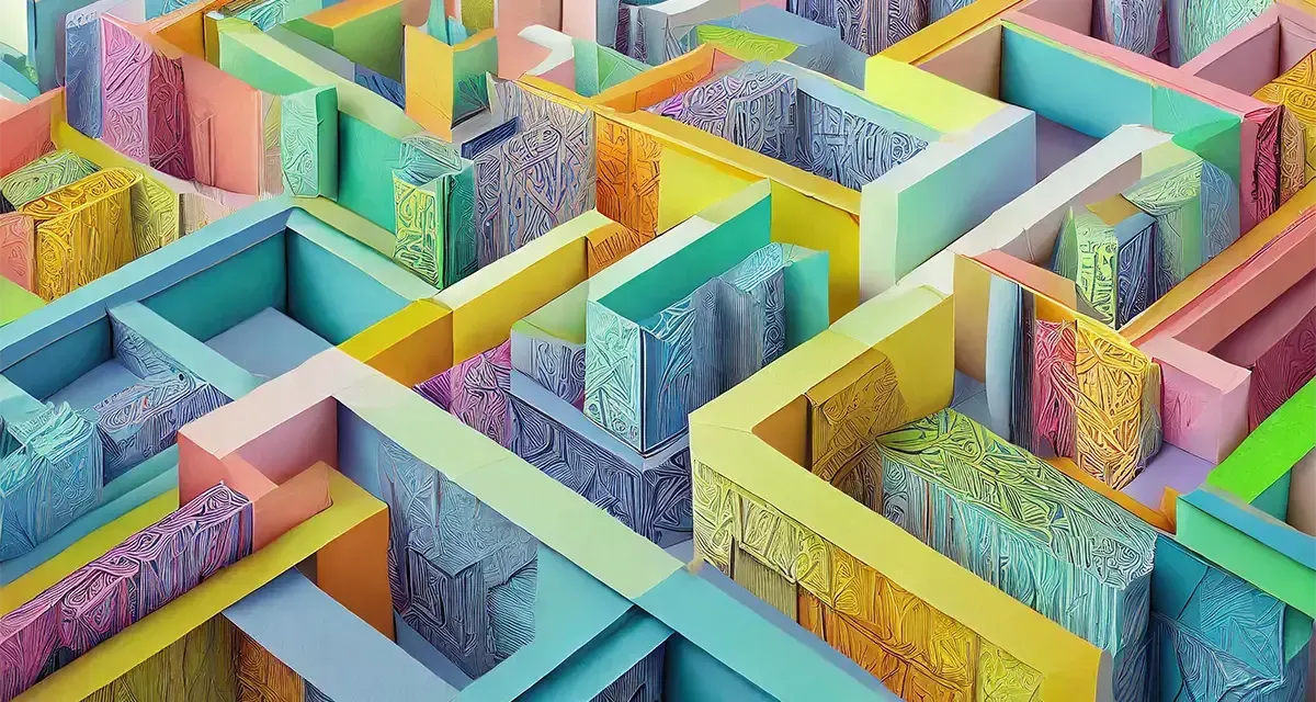 An illustration of a paper maze.